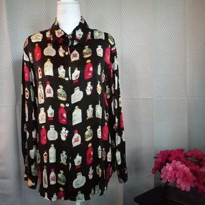 Womens silk blouse, Japanese print, size L